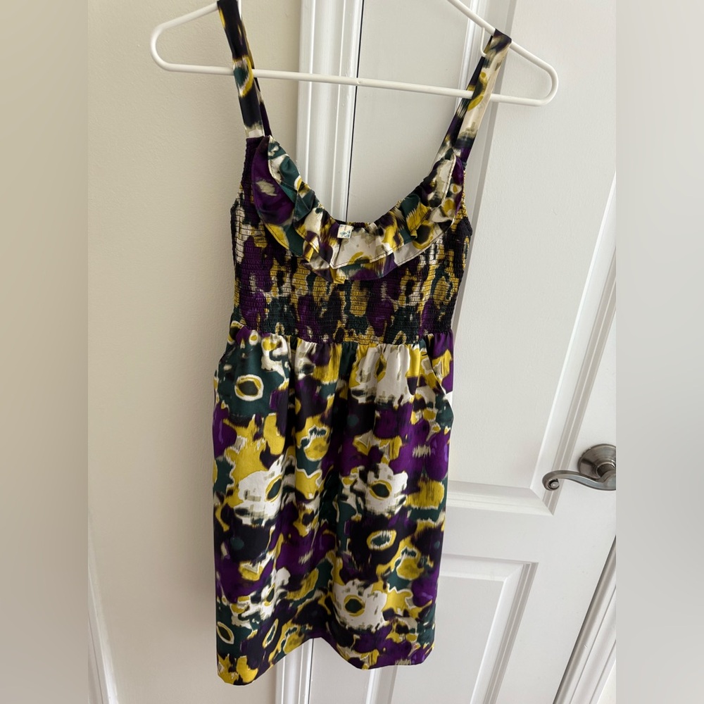 Anthropology-Maeve Purple and Yellow Patterned Dress
